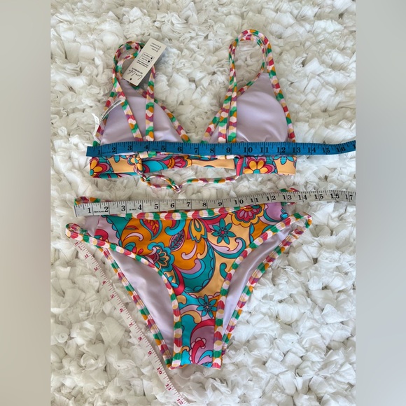 NWT Boho Wavy Striped Strappy V-Neck Top & Cutout Bikini Set SIZE SMALL - Picture 12 of 17